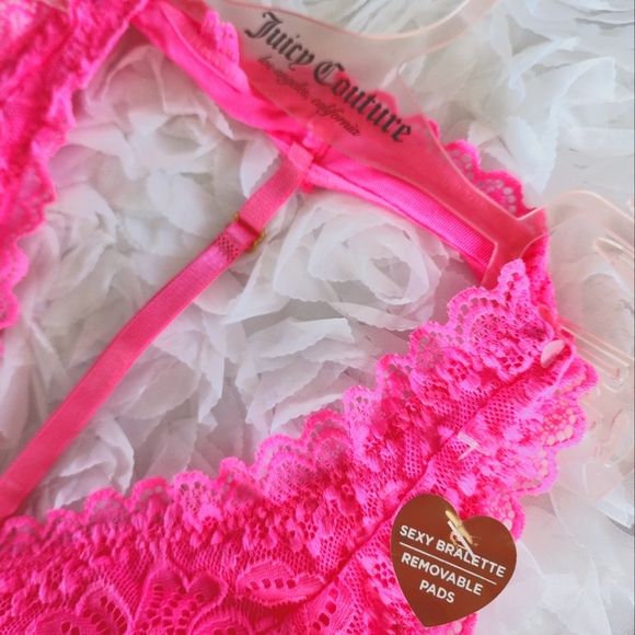 ❤️Sexy 2 Pack Lace Bralette Bra by Juicy Couture Hot Pink & Black Size Medium - Picture 6 of 9